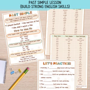 Past Tense Verbs English Grammar Printable: Homeschool Lesson (PDF Download A4 Size)