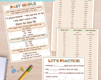 Past Tense Verbs English Grammar Printable: Homeschool Lesson (PDF Download A4 Size)