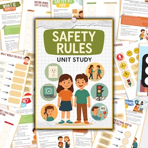 Safety Rules Unit Study | Kids Safety Worksheets | Home, School, Road, Online & Emergency Activities Printable
