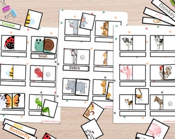 Insects & Animals Matching Puzzle: Montessori Learning Activity (PDF Download A4 Size)