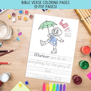 Kids Bible Verse Tracing & Coloring Worksheets: Sunday School Activities (PDF Download A4 Size)
