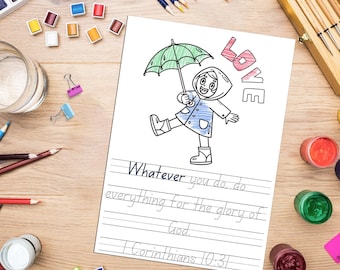 Kids Bible Verse Tracing & Coloring Worksheets: Sunday School Activities (PDF Download A4 Size)