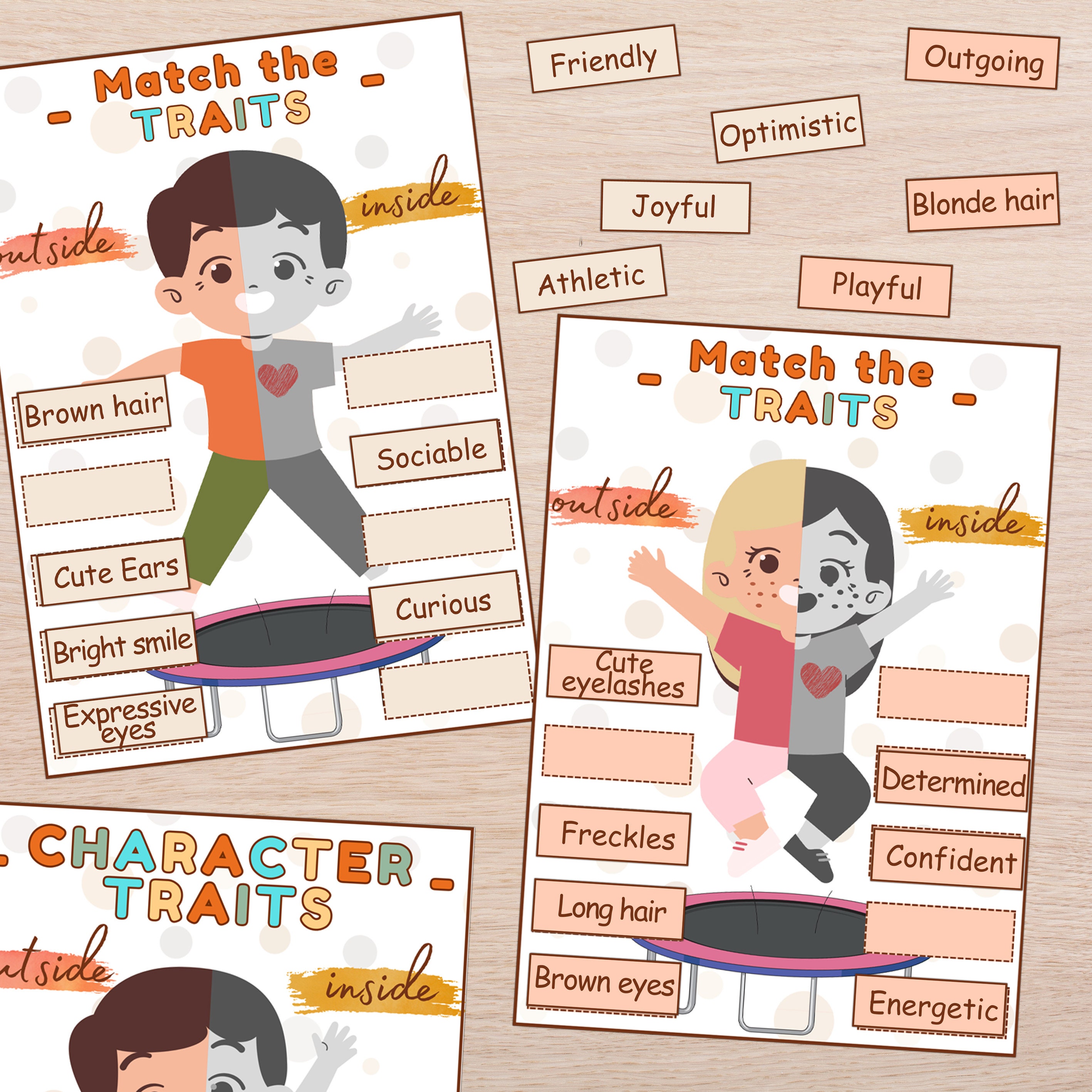 Physical character traits activity flashcards kids how to etsy