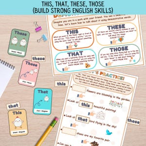 Printable Grammar Activity & Flashcards -This That These Those Demonstrative, Parts Of Speech, English Grammar Homeschool, Early Kid Reading