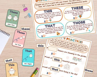 Demonstrative Pronouns Grammar Activity: This That These Those Flashcards (PDF Download A4 Size)