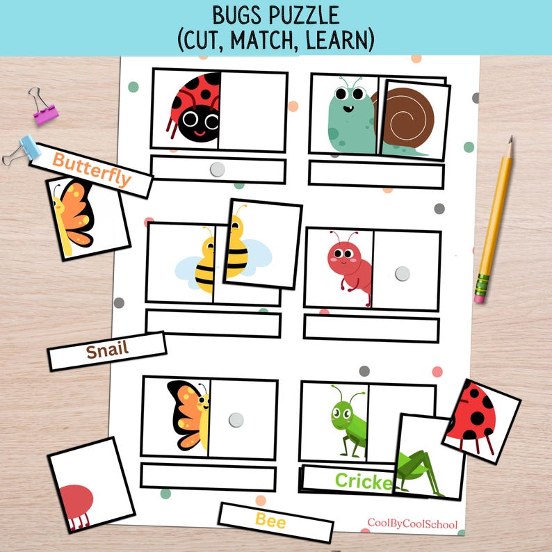 Bug Matching Game: Insect Printable Puzzle for Toddlers (PDF Download ...