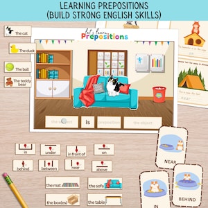 Interaktive Präposition Aktivität, Präpositionen Lernkarten, praktisches Lernen, Grammatik für Kleinkinder / Kinder, Spracharten, Montessori Sprache