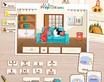 Interactive Preposition Activity: Montessori Grammar Flashcards (Digital Download)