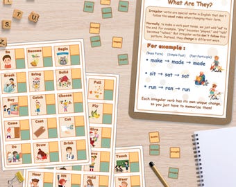 Juego de emparejamiento de verbos irregulares: Actividad de gramática de inglés como segundo idioma para niños (Descargar PDF)
