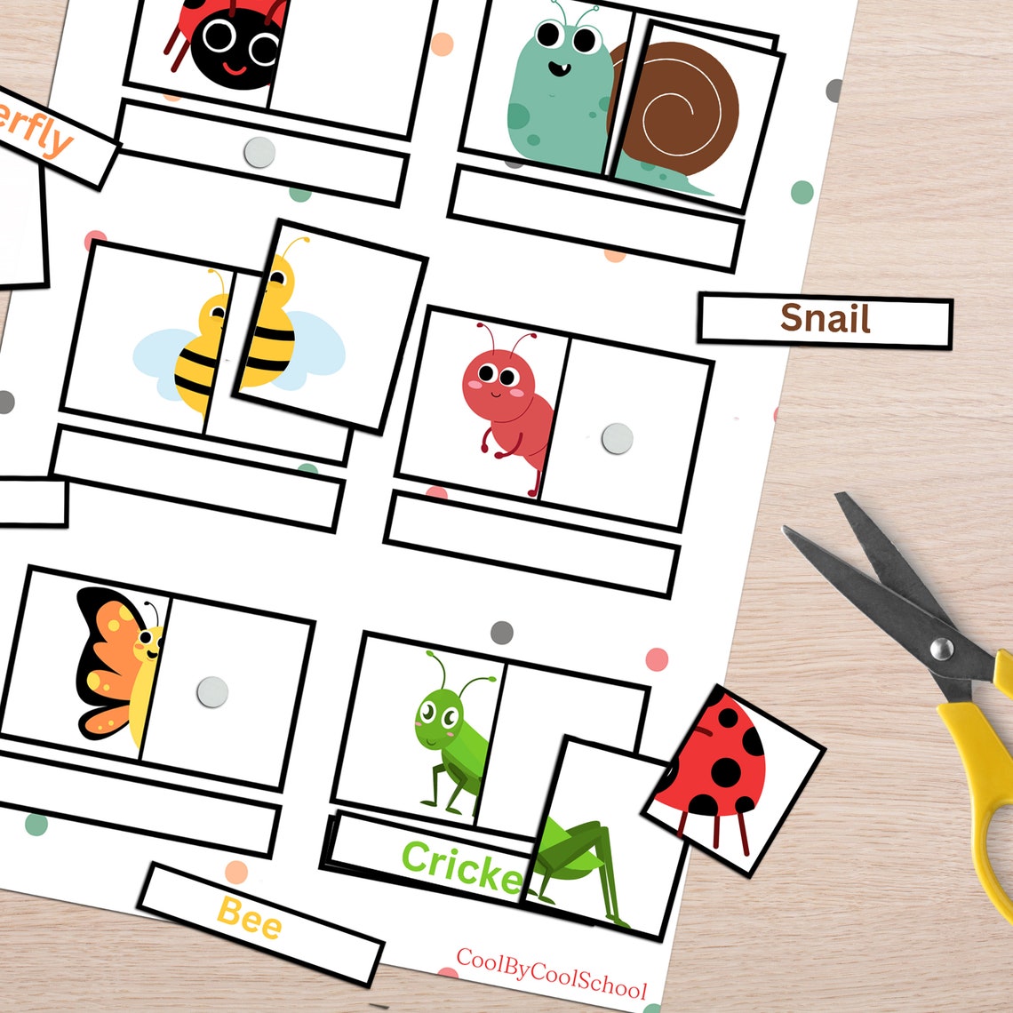 Bug Matching Puzzle Printable, Bugs Worksheets for Toddler, Insects