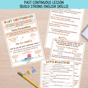 Past Continuous Lesson & Worksheets for Kids, Learning ing Verbs, English Grammar Tenses, Parts of Speech, Homeschool Curriculum Resources