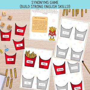 Synonyms Activity, Printable Lesson , Learning English, Word Study Homeschool Toddler, Educational Vocabulary Builder, English Word Match