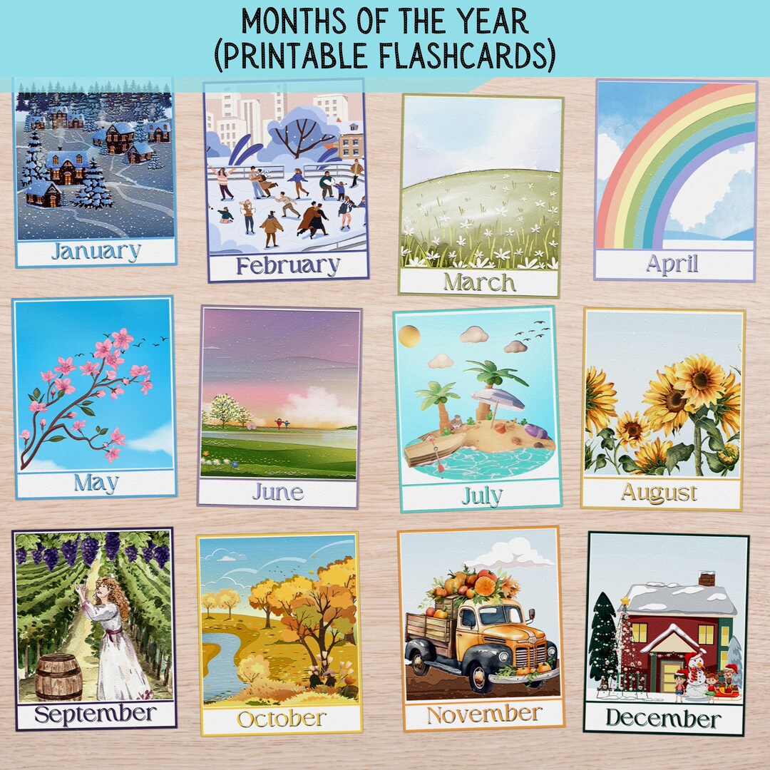 Months of the Year Flash Cards & Posters: Montessori Learning (A4 PDF ...