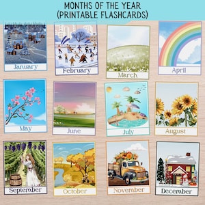 Months of The Year Flash Cards & Posters: Montessori Learning (A4 PDF Download