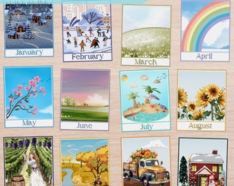 Months of The Year Flash Cards & Posters: Montessori Learning (A4 PDF Download