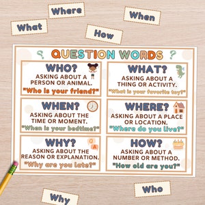 WH Question Words Activity, Who What Where Grammar Exercises, English ...