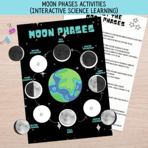Printable Moon Phases Activity, Astronomy Educational Prints, Fun Learning Moon Phases for Kids, Homeschool Montessori, Phases of the Moon