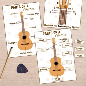 Guitar Parts Lesson Kids Activity, Music Theory Kid Learning Worksheets ...