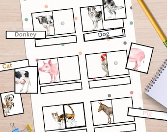 Puzzle di abbinamento degli animali della fattoria: attività stampabile Montessori (PDF scaricabile in formato A4)