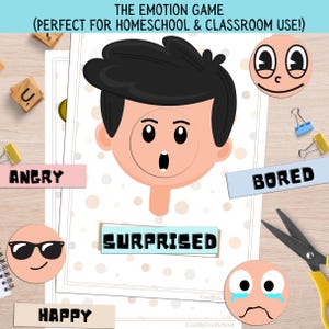 Emotions Activity for Boys Worksheets, Kids Feelings Learning Game, Toddler Emotions Homeschool, Autism Feelings Game, Homeschool Worksheets