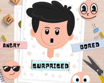 Emotions Matching Game for Boys: Toddler Learning Activity (PDF Download A4 Size)