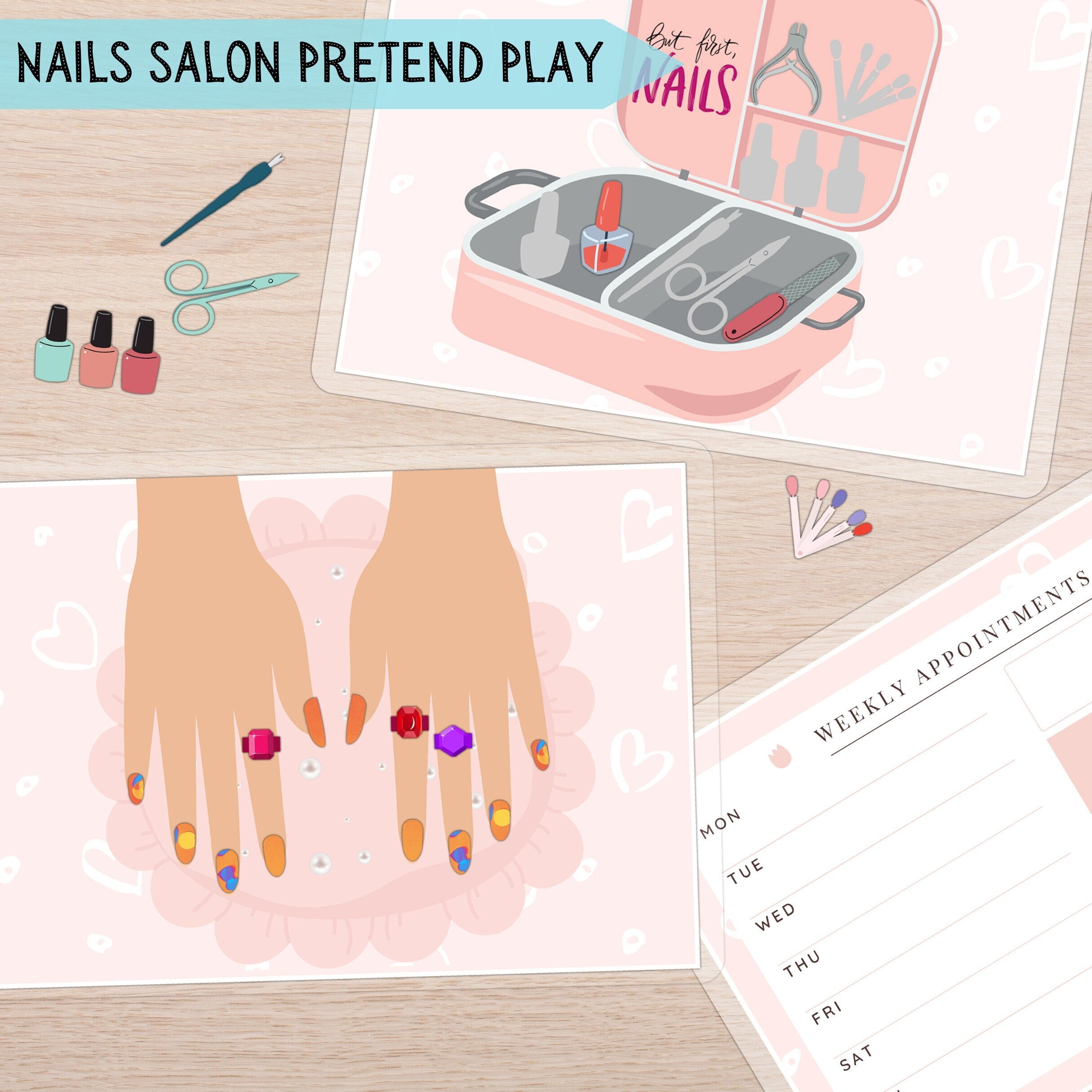 Girl Nail Salon Dramatic Play, Manicure Kids Printable Activity, Girls
