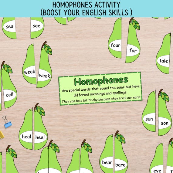 Homophones Matching Game: Early Reading & Writing Activity (PDF Download)
