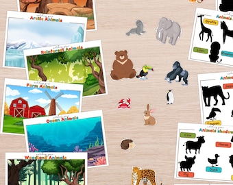Dierenhabitats matching game: Montessori Homeschool afdrukbaar (digitale download)