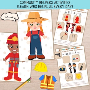 Community Helpers Printable for Kids, Dress Up and Matching Game, Professions Flashcards, Learning Jobs, Homeschool Curriculum,  PDF Pack