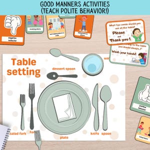 Kids&#39; Table Manners Flashcards: Dining Etiquette Learning (PDF Download)