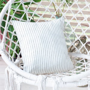 Geometric Linen Cushion Cover, Linen Throw Pillow, White Linen Pillow Cover, Stone Washed Linen Pillowcase, Striped Linen Cushion