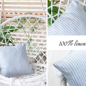 Decorative Linen Cushion Cover, Linen Throw Pillow, Linen Pillow Cover With Zipper, Stone Washed Linen Pillowcase, Striped Linen Cushion
