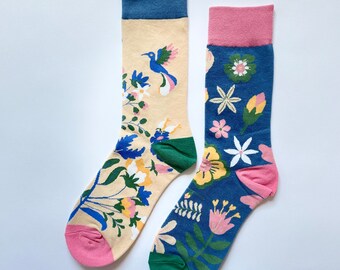 Flower socks, mismatched socks, odd socks, colourful Socks