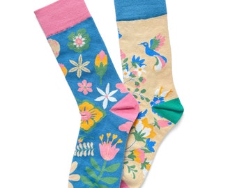 Flower socks, mismatched socks, odd socks, colourful Socks