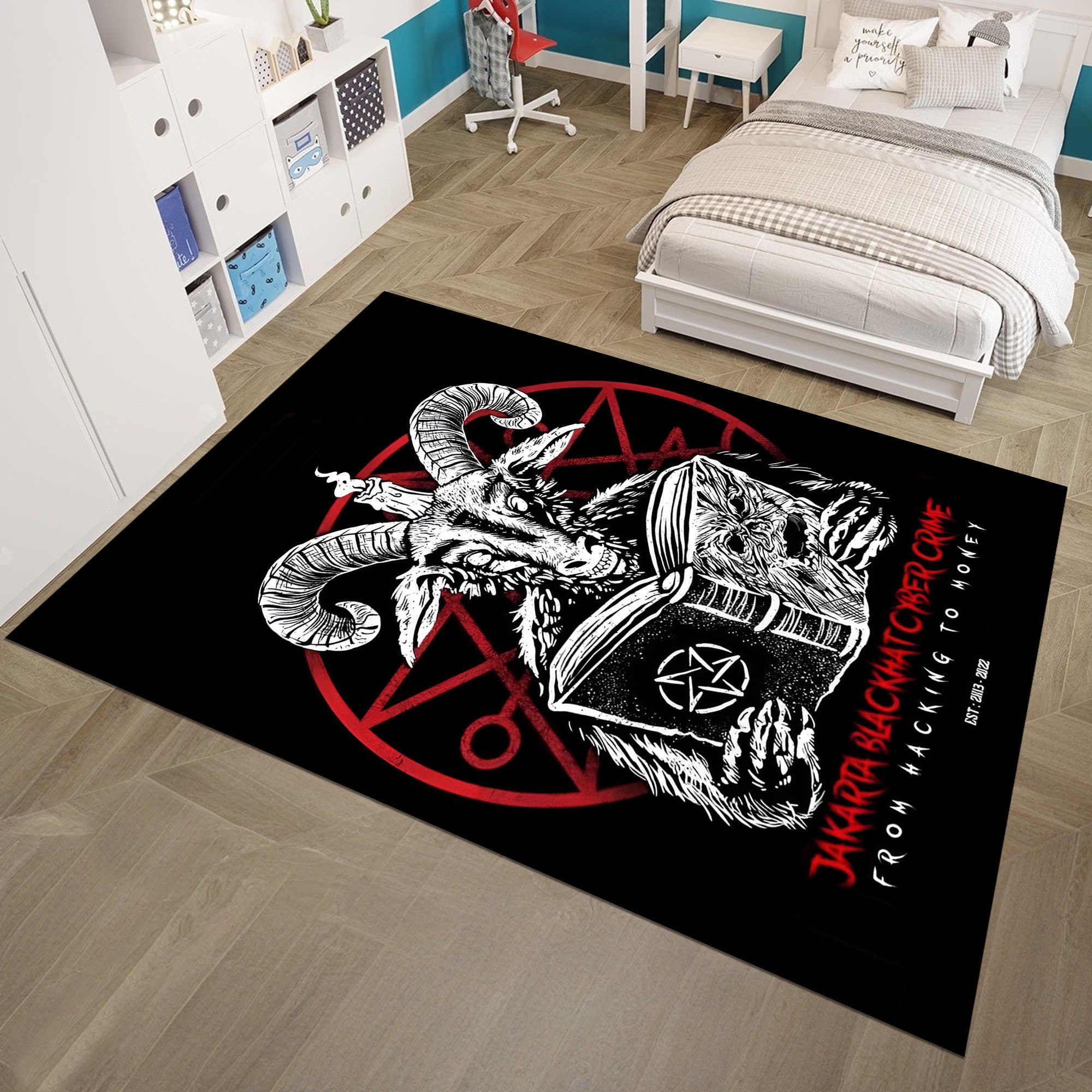 Discover Satanic Rug,Skull Decor, Horror Rug,Art Rug,Fear Rug,Rug for Living Room,Young Room Rug,Boys Room Rug,Custom Rug,Personalized Gifts,Area Rug