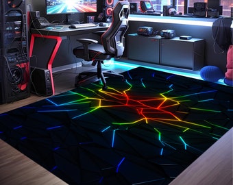 Gamer Rug,Gaming Rug,Game Rug,Geometric Rug,Colorful Rug,Play Room Rug,Neon Decor,Custom Rug,Neon Look Rug,E-Sport Rug,Area Rug,Gaming Gifts