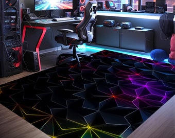 Gamer Rug,Gaming Rug,Game Rug,Geometric Rug,Colorful Rug,Play Room Rug,Neon Decor,Custom Rug,Neon Look Rug,E-Sport Rug,Area Rug,Gaming Gifts