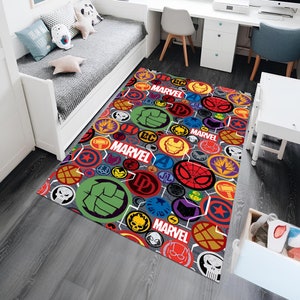 Super Hero Logos Rug,Movie Rug,Fantastic Rug,Movie Decor,Colorful Rug,Hypebeast Rug,Unique Rug,Area Rug,Kids Room Rug,Gifts for her