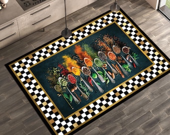 Checkered Rug,Spices Rug,Rugs for Kitchen,Non-Slip Rug,Washable Rug,Runner Rug,Modern Rug,Area Rug,Custom Rug,Kitchen Decor,Gifts for Mom