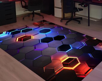 Gamer Rug,Gaming Rug,Game Rug,Geometric Rug,Colorful Rug,Play Room Rug,Neon Decor,Custom Rug,Neon Look Rug,E-Sport Rug,Area Rug,Gaming Gifts
