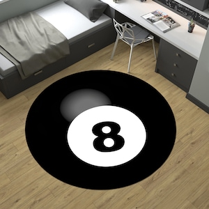 8 Ball Rug,Billiards Ball Rug,Round Rug,Sports Rug,Game Rug,Cool Rugs,Sport Decor,Popular Rug,Unique Rug,Play Mat,Area Rug,Gift for Sports