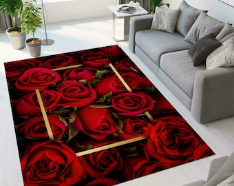 Rose Rug,Flowers Rug,Framed Rug,Red Rug,Unique Rug,Modern Rug,Home Decor,Area Rugs,Rugs for Living Room,Rugs for Bedroom,Housewarming Gift