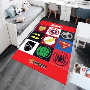 Super Hero Logos Rug,Movie Rug,Fantastic Rug,Movie Decor,Colorful Rug,Hypebeast Rug,Unique Rug,Area Rug,Kids Room Rug,Gifts For Him