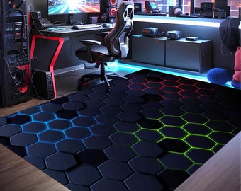 Gamer Rug,Gaming Rug,Game Rug,Geometric Rug,Colorful Rug,Play Room Rug,Neon Decor,Custom Rug,Neon Look Rug,E-Sport Rug,Area Rug,Gaming Gifts