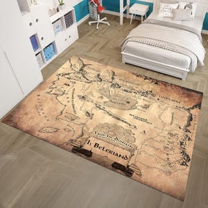 Tapis carte, carte du Beleriand, tapis carte LOTR, décoration carte, tapis de salon, tapis de chambre d'adolescent, tapis de chambre de garçons, tapis personnalisé, cadeau personnalisé, carpette