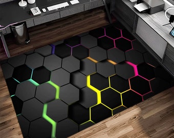 Gamer Rug,Gaming Rug,Game Rug,Geometric Rug,Colorful Rug,Play Room Rug,Neon Decor,Custom Rug,Neon Look Rug,E-Sport Rug,Area Rug,Gaming Gifts