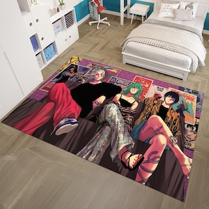 Anime Characters Rug, Manga Rug, Kawai Rug, Cool Rugs, Colorful Rug, Fantastic Rug, Anime Rug, Anime Decor, Custom Rug,Area Rug,Gift for Her
