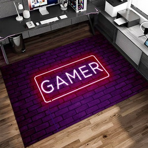Gamer Rug,Gaming Rug,Game Rug,Colorful Rug,Play Room Rug,Neon Look Rug,Neon Decor,Custom Rug,E-Sport Rug,Area Rug,Gaming Gifts