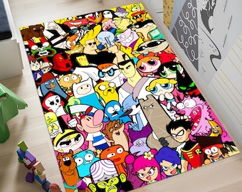 Cartoon Characters Rug,Colorful Rug,Kids Rug,Custom Rug,Nursery Rug,Cute Rug,Area Rug,Kids Room Rug,Nursery Decor,Gift for Kids