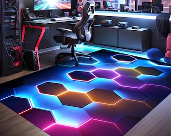 Gamer Rug,Gaming Rug,Game Rug,Geometric Rug,Colorful Rug,Play Room Rug,Neon Decor,Custom Rug,Neon Look Rug,E-Sport Rug,Area Rug,Gaming Gifts